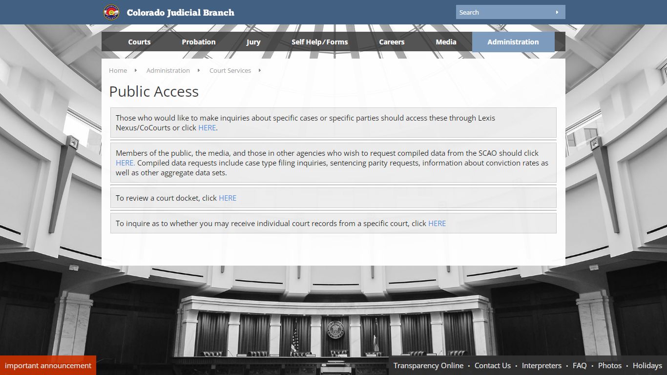 Colorado Judicial Branch - Administration - Court Services - Public Access